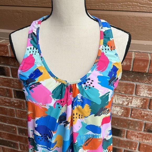 Yonique NWT Multi Color Blouson Racer Back Swim Top Tankini Women's Size XL - Picture 2 of 6